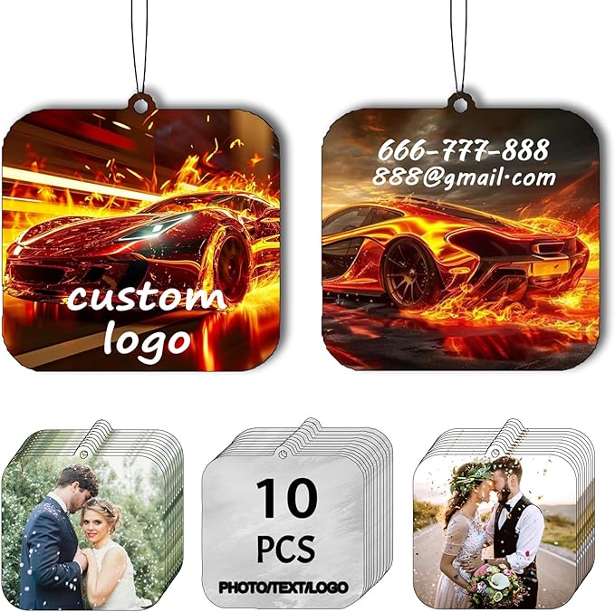 10/50/100Pcs Custom Bulk Car Air Fresheners, Wholesale Double-Sided With Photo Text Logo, Suitable for Truck and Car Drivers, Business Logos (10 Square)