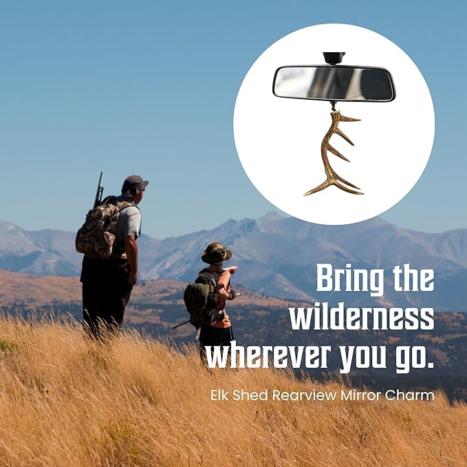 Elk/Deer Antler Rearview Mirror Charm for Cars & Trucks - Authentic-Looking Hunting & Outdoors Decor - Hanging Resin Antler Accessory for Hunters (Brown Elk Shed) - Great Stocking Stuffer