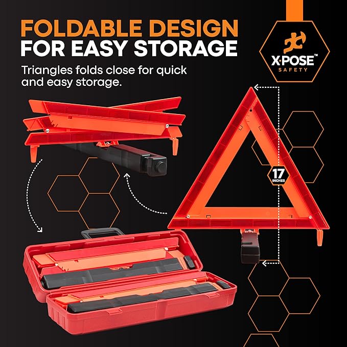 Xpose Safety Reflective Emergency Triangles – 18 Kits (54 Triangles) – DOT Approved Roadside Car Safety Warning Reflectors – Red & Orange Automotive Vehicle Hazard Visibility Markers
