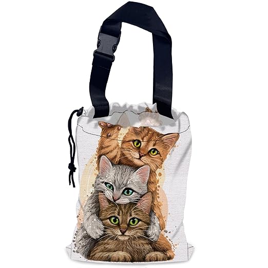 Cute Cats Car Trash Bag,Kittens Hanging Drawstring Car Garbage Bag,Waterproof Canvas Car Back Seat Organizer with Adjustable Buckle,for Vehicles,SUVs,Camping,Road Trips