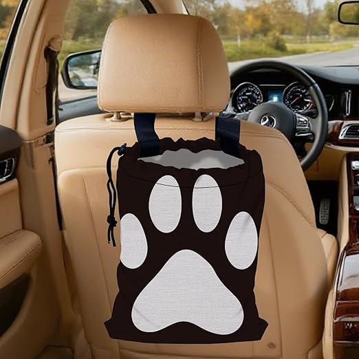 Dog Paw Car Garbage Bag, Small Car Trash Bag with Drawstring Closure and Adjustable Buckle for Car Back Seat, SUVs, Camping, Road Trips
