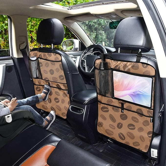 1 Pack Backseat Car Organizer with Storage Pockets Seat Back Organizers for Kids Kick Mats Backseat Protector Automotive Brown Coffee Beans