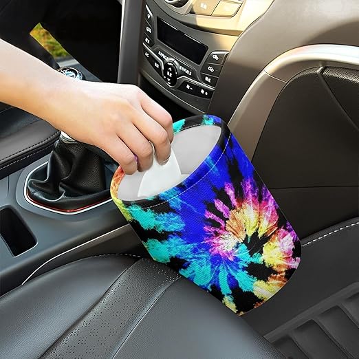 Cute Car Trash Bag, Hanging Car Organizer and Storage Bag, Trash Bin for Car Accessories, Vehicle, Travelling, Camping - Blue Tie Dye