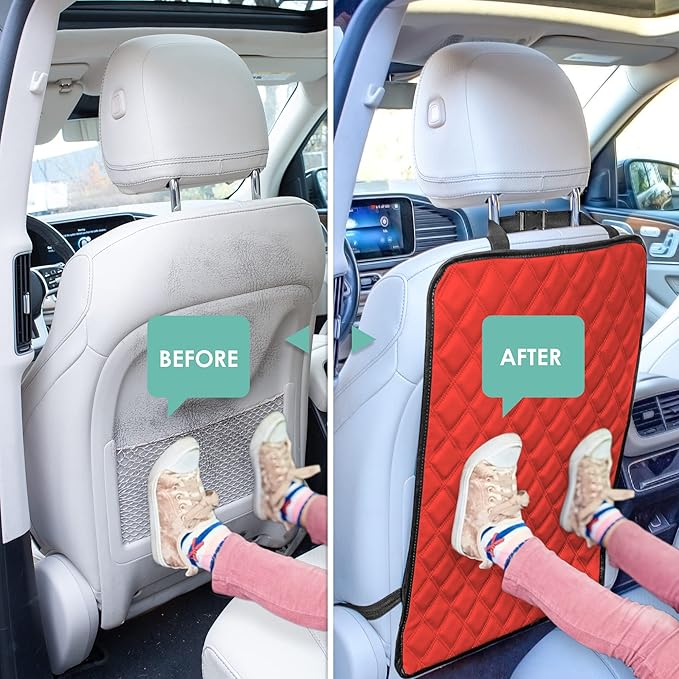 FH Group 2-Pack Diamond Stitched Faux Leather Back Seat Kick Protectors, Heavy Duty Car Kick Mat for Kids Waterproof Protection, Easy to Clean