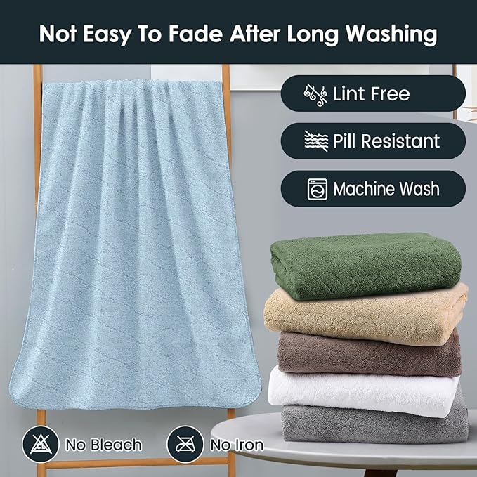 JML Bath Towels Pack of 2, 30 in x 60 in, Large Microfiber Bath Towel Set, Ultra Soft, Super Absorbent, Fast Drying, Use for Sauna, Sport, Travel, Fitness, SPA, Yoga,Coral Fleece -Light Blue