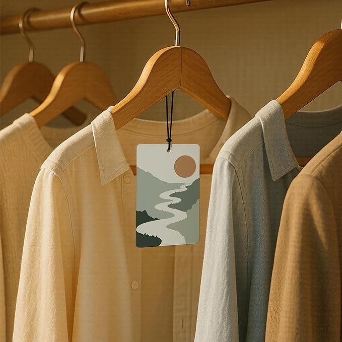 Boho Green Car Air Freshener 4 Pcs, Mid Century Modern Sun Moon Mountain Plant Striped Air Freshener Hanging for Cars Books Closet Drawer, Green Car Accessories for Women Men