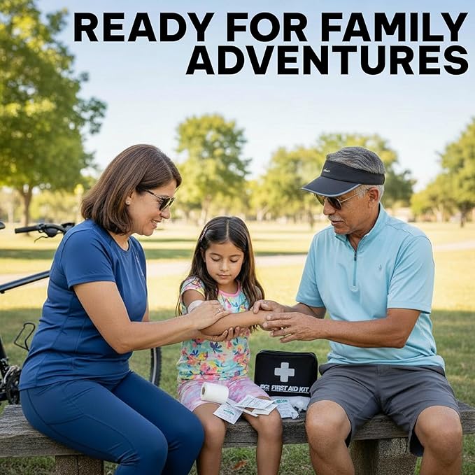 M2 BASICS Premium Compact First Aid Kit, 150 Pieces, Portable for Car, Travel, Vehicle, Hiking & Purse