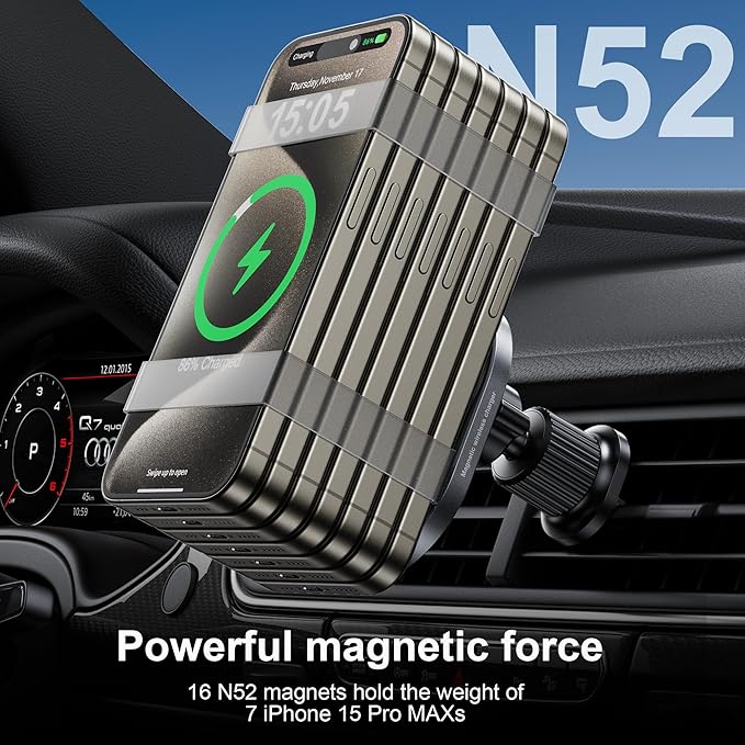 for Qi2 15W Wireless MagSafe Car Mount Charger Cup Phone Holder,15W Fast Charging Charger Phone Holder Mount for iPhone Air/17/16/15/14/13/12, Galaxy S25, Fast Charging for Magnetic iPhone Accessories