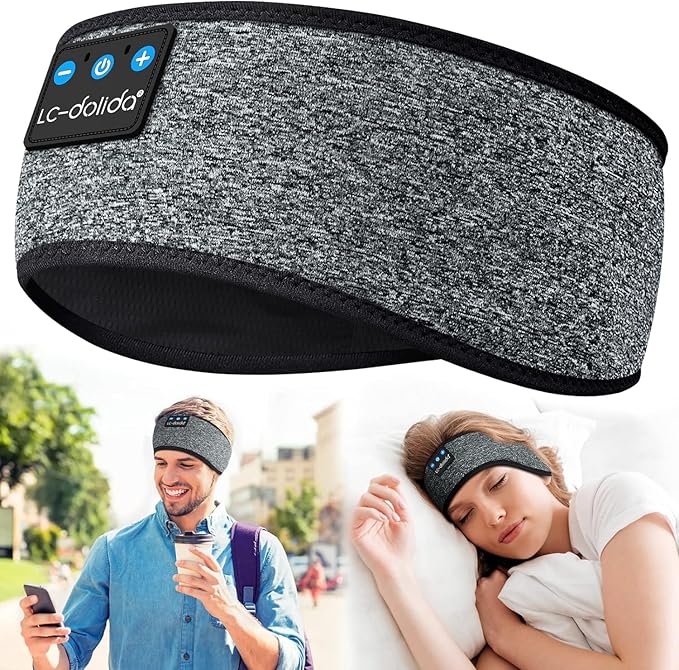 LC-dolida Sleep Headphones Headband Bluetooth 5.4, Sports Headband Earphones Wireless with Speaker Microphone USB C for Sleeping Gift Workout Jogging Yoga Insomnia Travel Meditation, Ash Grey