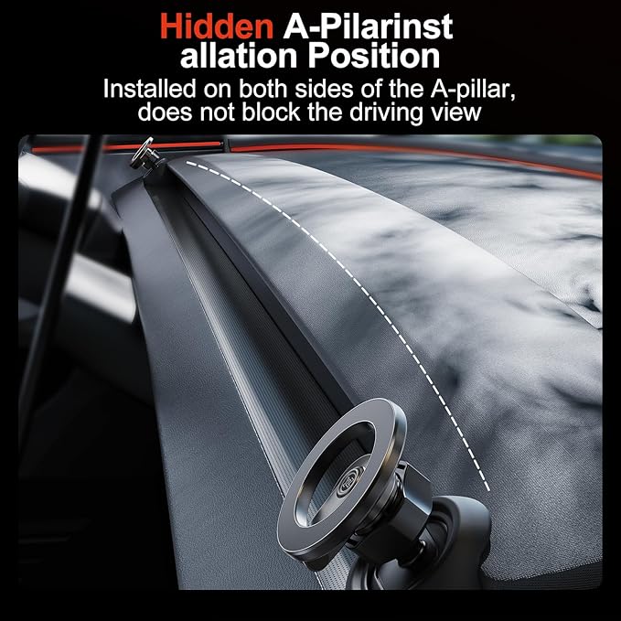 YONZEE Magnetic Phone Mount for Tesla Model Y Juniper 2024-2026 & Model 3 Highland, Dashboard Hidden Design, 360° Rotatable Car Holder, Stable Anti-Shake Mount, Does Not Block View, Easy to Install