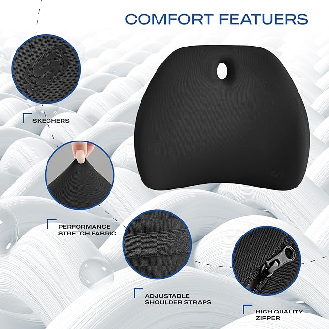 Skechers Lumbar Support Pillow for Office Chair,Memory Foam Lumbar Pillow,Lower Back Pain Relief Lumbar Pillow,Ergonomic Design Back Support Pillow for Office Chair,Car,Home,Travel,Black