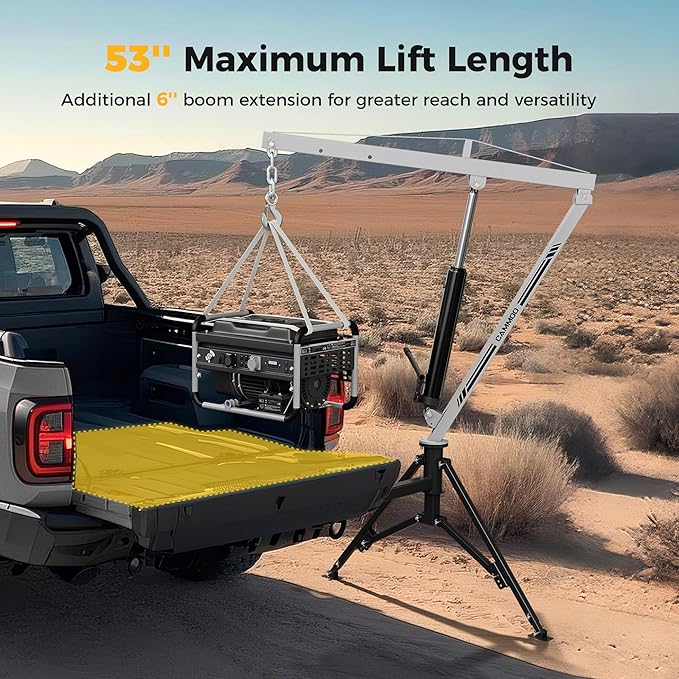 1000lbs Receiver Hitch Mounted Hydraulic 360° Swivel Truck Crane with 3 Boom Capacity Options: 500lbs, 750lbs, 1000lbs. Ideal for Workshops, Construction, Agriculture, and Logging,Gray