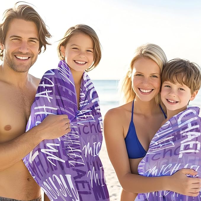 JML Personalized Beach Towel with Name, Custom Beach Towel with Name, Customized Microfiber Pool Towel, Quick Dry & Absorbent Swim Towel for Adult,Anniversary, Birthday, Summer Holiday,Vacation