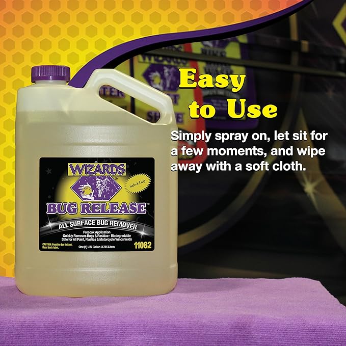 Wizards Bug Release - All Surface Bug Remover and Wash for All Vehicles - Softens and Neutralizes Acidic Bug Protein - Doubles as Spot Cleaner and Pre-Soak Car Cleaner - 1 Gallon