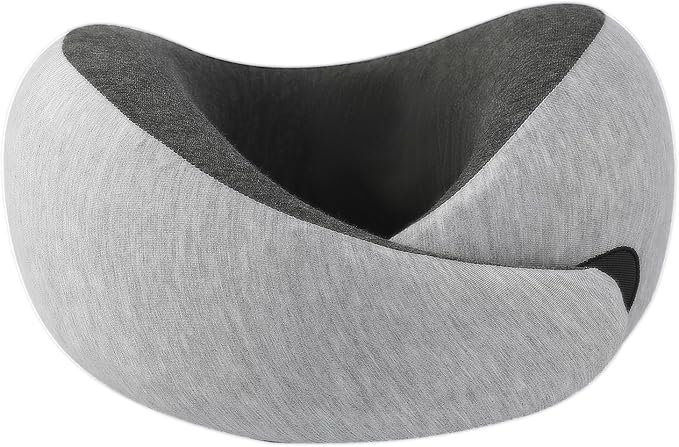 Travel Neck Pillow for Airplane – Memory Foam 360° Support Compact Design Ergonomic Flight Pillow for Sleeping & Neck Support Portable Travel Pillows for Adults, Car, Office Home (Grey)
