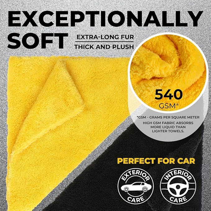 Super Soft Microfiber Towels for Cars - Edgeless - 6pk (12”x12”) - Premium Scratch-Free Towel - Great for Drying, Detailing, Polishing, Buffing - Ultra Absorbent Microfiber Cleaning Cloths for Car