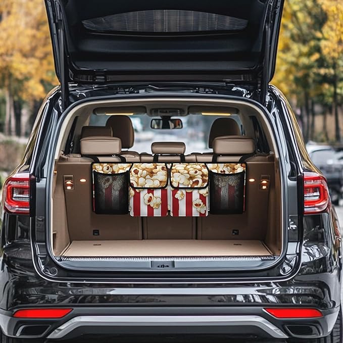 CLOHOMIN Popcorn Car Trunk Organizer for SUV Truck Van Fashion Back Seat Storage Bag Car Storage Accessories with 4 Pockets Large Capacity Back Seat Organizer