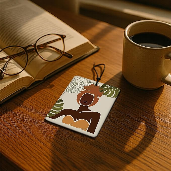Modern Boho Black Woman Car Air Freshener 4 Pcs, Boho Minimalist Tropical Botanical Air Freshener Hanging for Cars Books Closet Drawer, Car Accessories Gifts for Black Women Girls