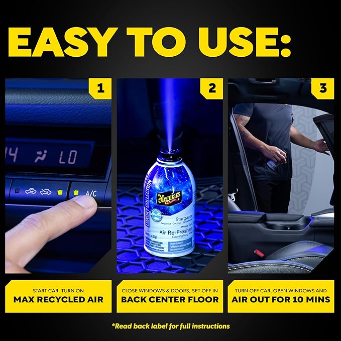 Meguiar's Car Air Refresher Odor Fighting Mist – Stargazer, Long-Lasting Car Freshener Fights Strong & Unwanted Vehicle Smells Renewing Interiors with a Luxurious & Refreshing Scent, 2 oz Aerosol