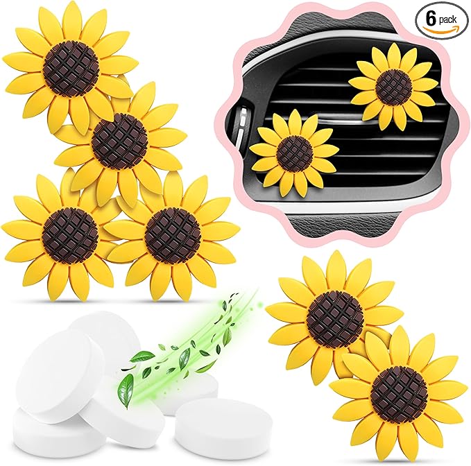 6 Pieces Sunflower Air Vent Clip Car Air Freshener Sunflower Car Accessories Cute Car Air Freshener Sunflowers Gift Decorations Girasoles Car Clip Interior Air Vent Decorations