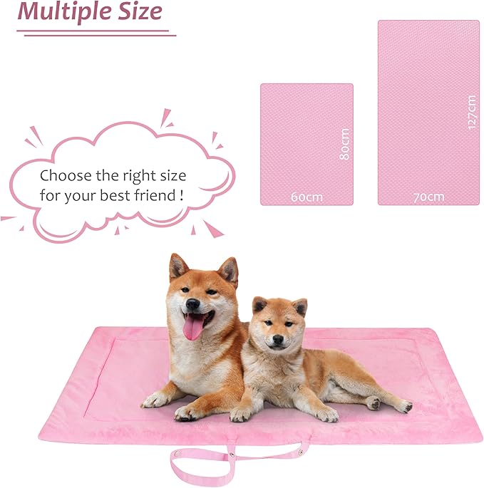 Catalonia Classic Waterproof Dog Mat, Portable Reversible Pet Travel Mat, Pet Cushion Pad with Handle for Small Medium Dogs Cats, Indoor or Outdoor, 50x27.5 inch, Pink