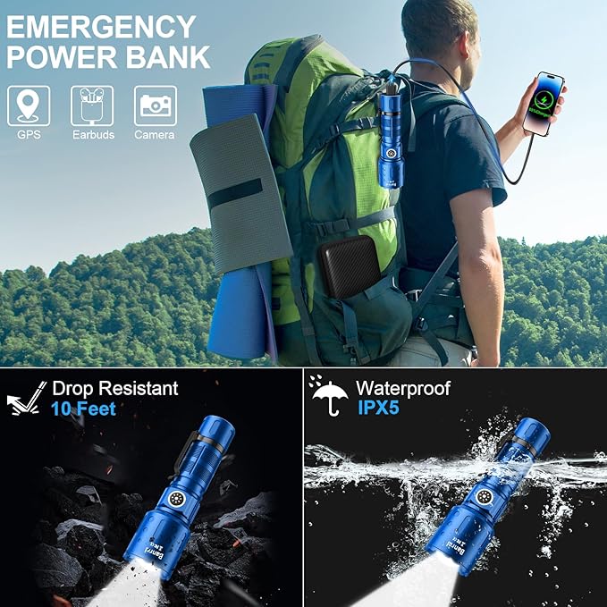 Banral Flashlights High Lumens Rechargeable, Super Bright Long Range Small Powerful Flashlight, 6 Modes LED Tactical Pocket Waterproof Flash Light for Home Emergency (2, Blue)