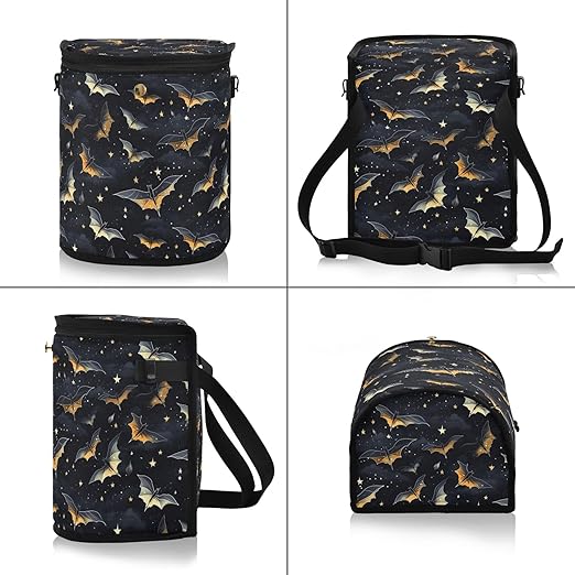 MNSRUU Car Trash Can with Lid, Gothic Skull Bat Car Trash Bag Hanging Organizers and Storage for Front Back Seat, Leak-Proof Trash Bin