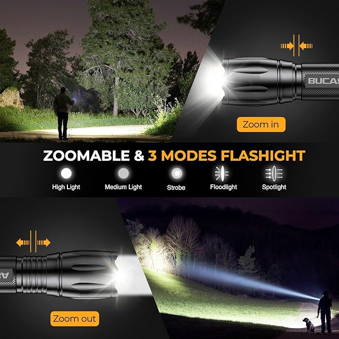 6 Pack Rechargeable Flashlights High Lumens, Brighter Small Flashlight Powerful Tactical Flashlights Rechargeable, Waterproof LED Flashlight with 3 Zoomable Modes for Camping Emergency