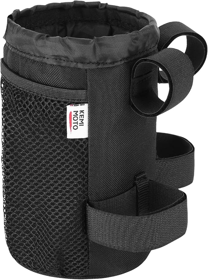 KEMIMOTO Large Bicycle Cup Holder with Mesh Pockets Phone Bag, Compatible with Road Bike MTB E-Bike Scooter Wheelchair