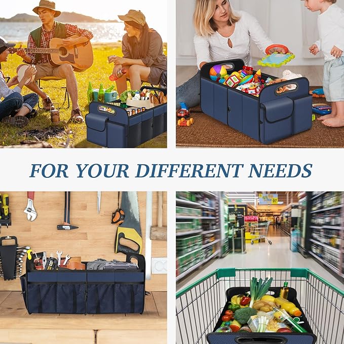 Trunk Organizer, Collapsible Waterproof Multi-Compartment Trunk Organizer for SUVs & Sedans, Car Storage with Reinforced Handles, Car Accessories for Women and Men, 52L