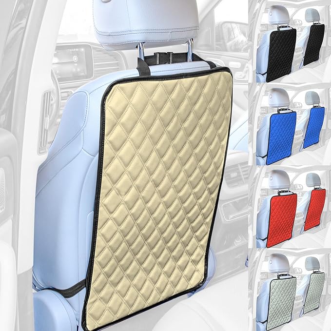 FH Group Faux Leather Auto Seat Back Kick Protectors, Heavy Duty Car Kick Mat for Kids –2-Pack Diamond Stitched Back Seat Protector, Waterproof Protection, Easy to Clean