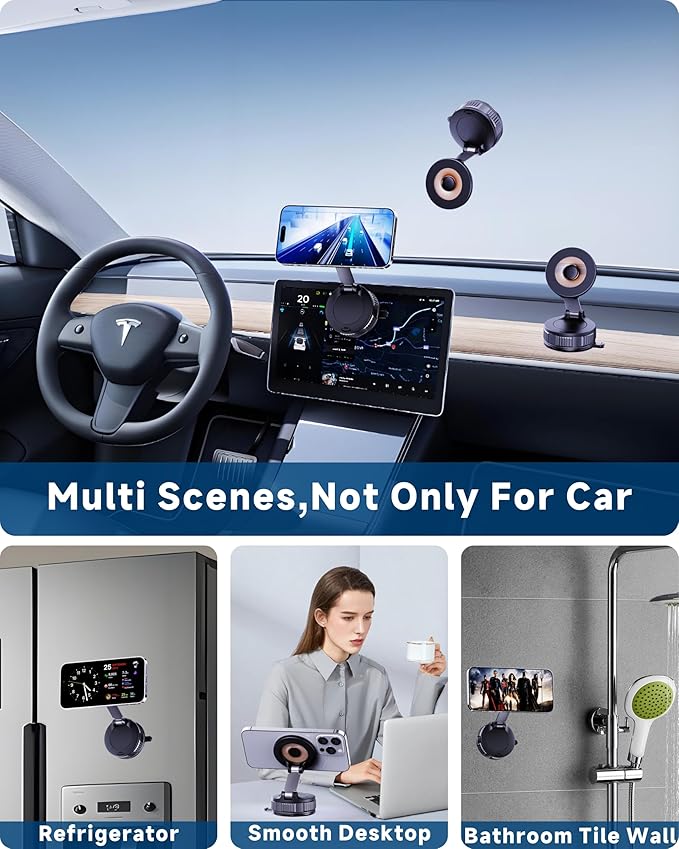 LOMONICA 2026 Upgraded Car Phone Holder for Magsafe [120+LBS Strongest Suction & 2800gf Magnetic] 360° Adjustable Car Phone Mount, Phone Holders for Your Car for iPhone 12-17 Pro Max Series & Samsung