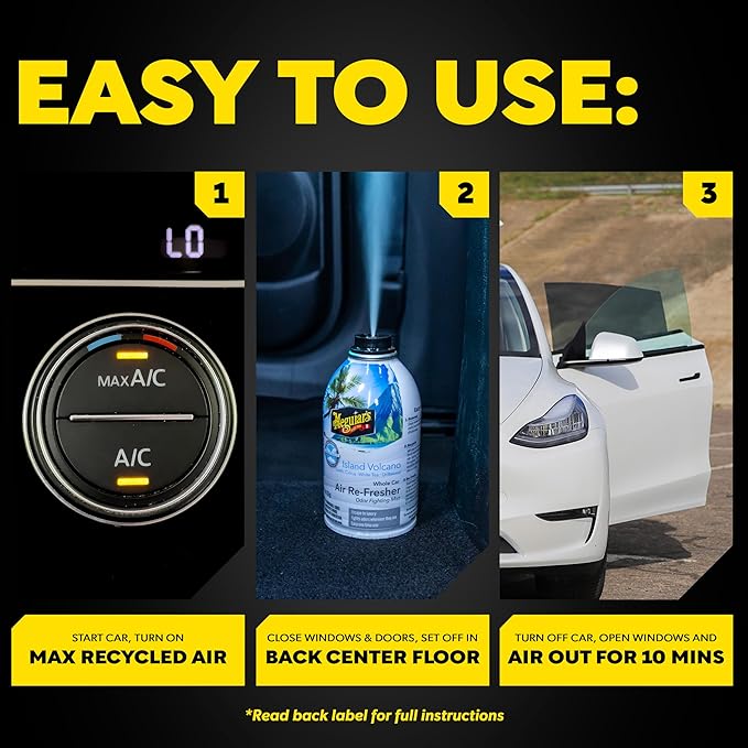 Meguiar's Car Air Refresher Odor Fighting Mist – Island Volcano, Long-Lasting Car Freshener Fights Strong & Unwanted Vehicle Smells Renewing Interiors with a Luxurious & Refreshing Scent, 2oz Aerosol