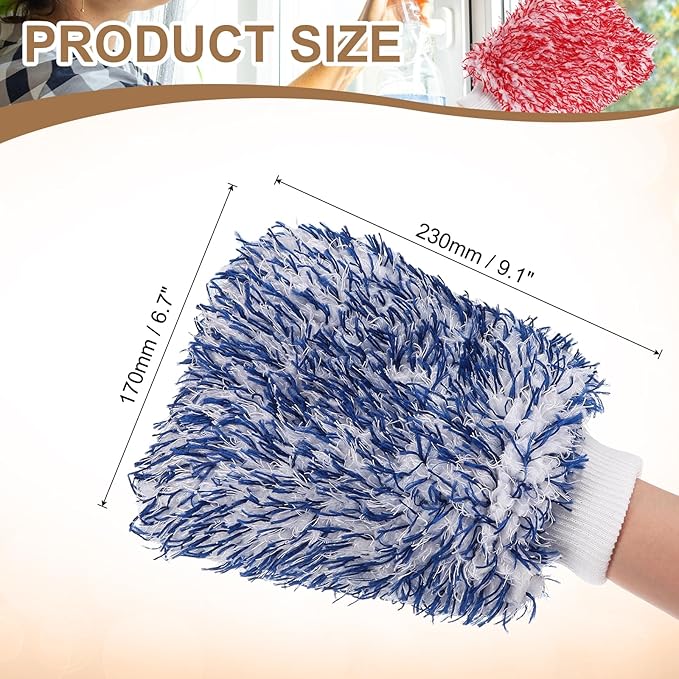 HARFINGTON 2pcs Chenille Microfiber Car Wash Mitts 9.1" x 6.7" Scratch Free Wash Gloves Absorbent Double Sided Plush Cleaning Drying Mitts for Car Washing Home, Blue