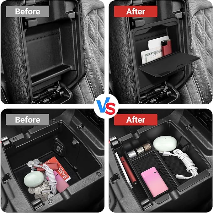 Center Console Storage Organizer Tray for 2018-2025 2026 Jeep Wrangler JL JLU 4XE and 2020-2026 Gladiator JT Accessories Hidden Center Console Box（Organizer Box+Tray）