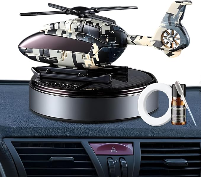 Car Air Freshener | Solar Powered Helicopter Scents Diffuser | Fashion Automotive Interior Decoration Accessories Purifiers for Car and Home Aromatherapy Dashboard (grey)