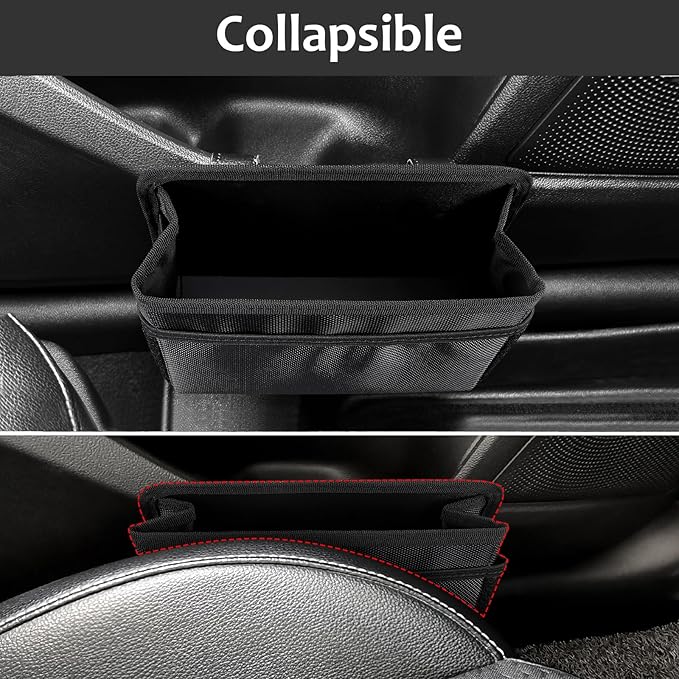 Accmor Collapsible Car Trash Can, Vehicle Garbage Organizer Holder Bin with One Roll Trash Bag, Waterproof Hanging Mini Auto Dustbin Accessories Storage Container for Vans, SUVs