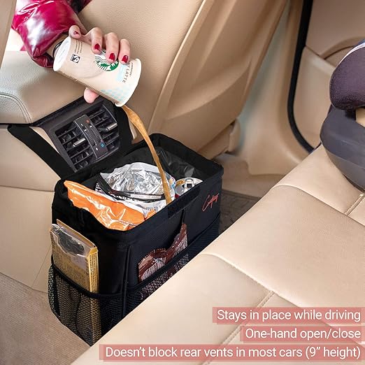 Creathing Car Trash Can Foldable, Waterproof | Organizer Bag or Garbage Can for Console/Seat (Medium, Black), 2 Gallons