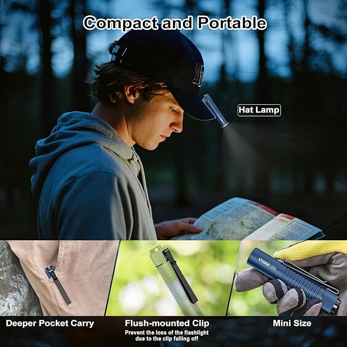 VTIGER T1A Mini Pocket EDC Flashlight with Clip,1300 Lumen Compact AA Rechargeable LED Little Flashlights, Super Bright Tail Switch Small Flash Light with Magnet for Camping,Hiking,Outdoor,Emergency