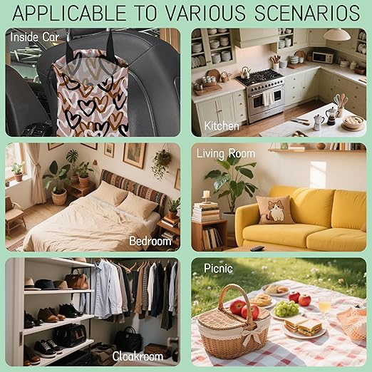 Romantic Hearts Car Trash Bag,Hanging Drawstring Car Garbage Bag,Waterproof Canvas Car Back Seat Organizer with Adjustable Buckle,for Vehicles,SUVs,Camping,Road Trips