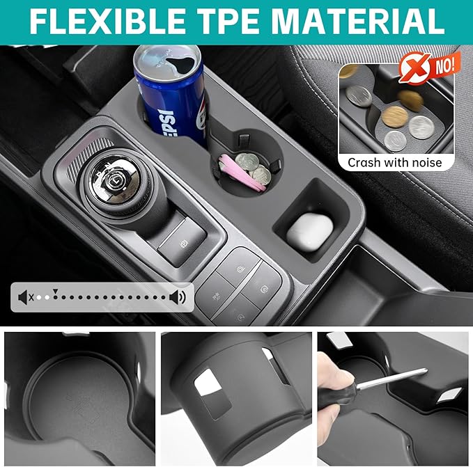 Cup Holder Organizer Compatible with 2022 2023 2024 2025 Ford Maverick Accessories, Noise-Free Water & Dust Proof Silicone Insert Console Drink Holder Fit for 2022-2025 Maverick Accessories