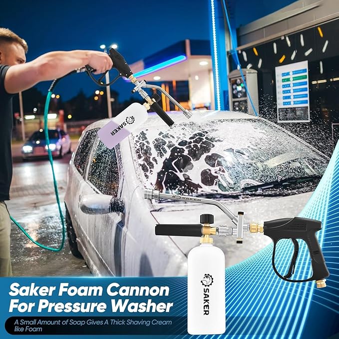Saker Foam Cannon Dual Connector Accessory for Pressure Washer Kit,with Foam Cannon Dual Connector,Pressure Washer Gun for Car Washing and Cleaning,5 Power Washer Sprayer Nozzles