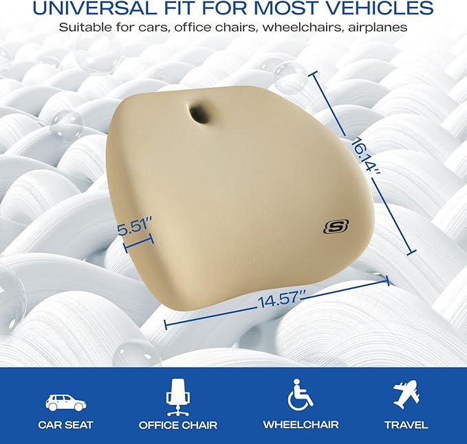 Skechers Lumbar Support Pillow for Office Chair,Memory Foam Lumbar Pillow,Lower Back Pain Relief Lumbar Pillow,Ergonomic Design Back Support Pillow for Office Chair,Car,Home,Travel,Beige