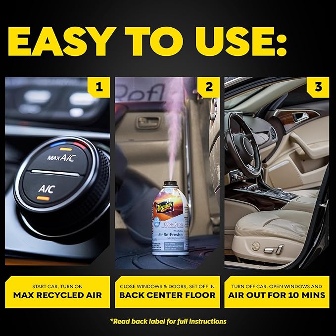 Meguiar's Car Air Refresher Odor Fighting Mist - Dubai Sands, Long-Lasting Car Air Freshener Fights Strong & Unwanted Smells Renewing Interiors with a Luxurious & Refreshing Scent, 2 oz Aerosol