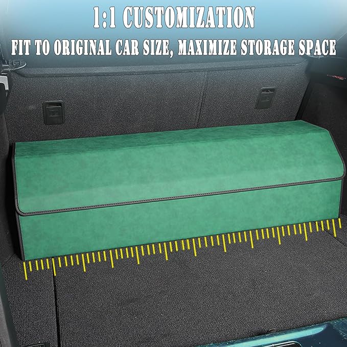 Trunk Organizer for Ford Expedition 2018-2025 - Green Alcantara Leather Storage Box, Tailored Precision, Maximize Your Storage, Large Foldable Trunk Organizer Boxs with 3 Compartments