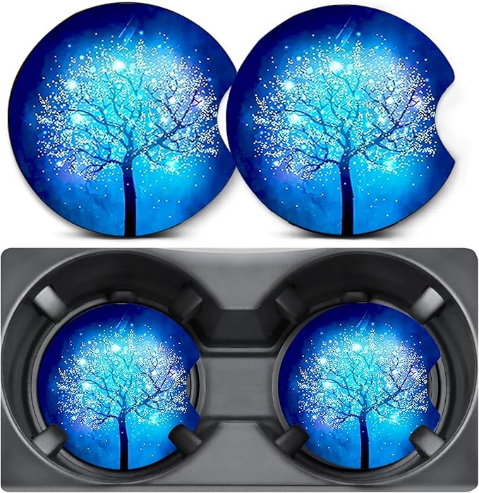2 Pack Car Coasters for Cup Holders,Tree of Life Car Cup Holder Coasters,2.75" Universal Size Anti Slip Rubber Mat,Automotive Cup Holder Decal Decor Accessories,Car Accessories Interior for Women Men