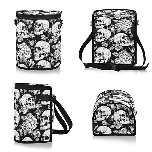 MNSRUU Car Trash Can with Lid, Gothic Skulls and Flowers Car Trash Bag Hanging Organizers and Storage for Front Back Seat, Leak-Proof Trash Bin