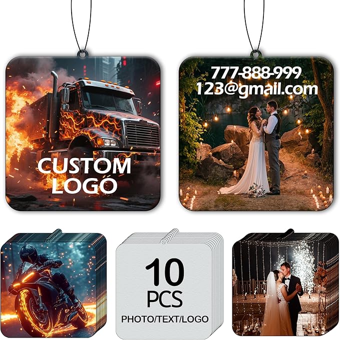 10-1000Pcs Custom LOGO Air Fresheners, Customized Bulk Car Air Freshener, Personalized Photo Company Text LOGO Air Fresheners Brand Wedding Gifts (Square)