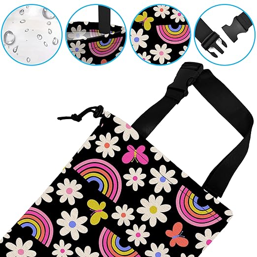 Car Trash Bag Daisy Rainbow Butterfly Car Garbage Bag Hanging Car Trash Can for Back Seat with Drawstring, Waterproof Garbage Bags for Car Accessories Vehicle Travelling Camping Outdoor