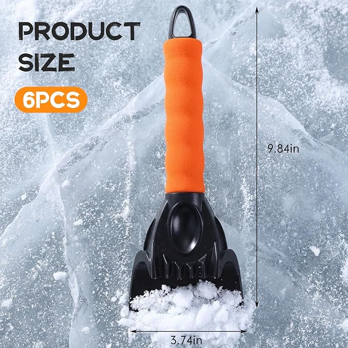 Lasnten 6 Pcs Car Ice Scraper 9.84 x 3.74 Inch Windshield Ice Scraper Winter Car Accessories to Remove Snow, Frost for Small Truck (Popular, Orange Black)